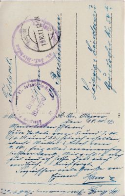 Olejw pocztwka Feldpost 1917 rewers
