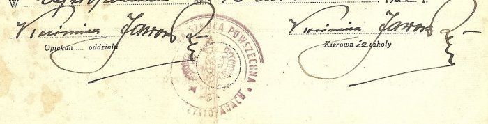 Podpis nauczyciela Czystopady 1934